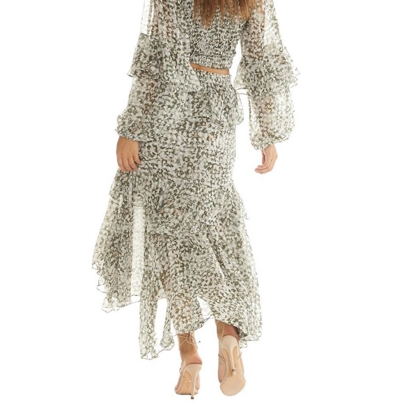 MISA LOS ANGELES gray green floral print JOSEVA TIERED RUFFLE MIDI SKIRT - Picture 4 of 12